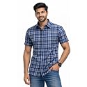 Xuber Mens Blue Checked Cotton Blend Casual