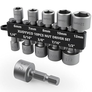 xudyvco 10pcs power nut driver set for impact drill 5 metric amp 5 sae