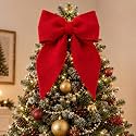 XunYee 10.6 x 17.7'' Large Christmas Tree Topper Red Knitted Bow Decoration