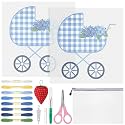 XunYee 26 Pcs Blue Hydrangea Baby Carriage Needlepoint Kit for Beginners