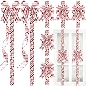 XunYee Christmas Cabinet Bows Wired Ribbon Decor 78.7" Glitter Large Candy Cane Bows Ribbon for Cabinet Door Christmas Decorations for Kitchen Furniture Xmas(Glitter,Red White,15 Pcs)