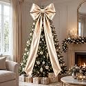 XunYee Large Metallic Foil Christmas Tree Bows, 19.7 x 71 Inch, Champagne