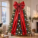 XunYee Large Metallic Foil Christmas Tree Bows, 19.7 x 71 Inch, Red