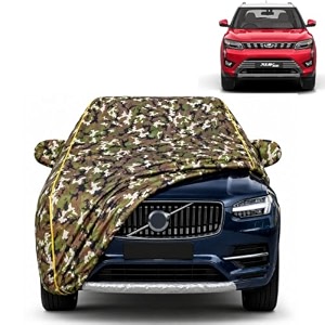 xuv 300 100 waterproof car cover  dustproof sun protection cover  soft cotton lining  triple stitched  mirror pocket  antenna pocket  all weather body cover army