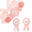 xuzhiyuan Blue Mommy to Be &amp; Daddy to Be Ribbons Flower Belly Belt Set - Ideal for Baby Shower Celebrations-F