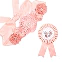 xuzhiyuan Blue Mommy to Be &amp; Daddy to Be Ribbons Flower Belly Belt Set - Ideal for Baby Shower Celebrations-E