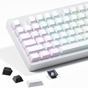 sdyz xvx white keycaps - side print pbt keycap set double shot shine through custom keycaps pbt keycaps oem profile 136 keys minimalist style phantom keyboard keycap for mechanical keyboards