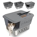 XXL Enclosed Stainless Steel Litter Box with Lid, High Sided Metal Litter Pan Large with Litter Catch Step & Walkway Entry,Top Filter Holds Activated Carbon, Dual Odor Control,Easy Clean, gray, 2 Pack