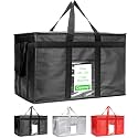 Heavy Duty Insulated Cooler Bag with Lid and Dual Zipper for Reusable Hot and Cold Food Delivery - Insulated Catering Bag (Black, 3XL)
