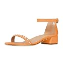XYD Women Pearls Open Toe Strappy Low Block Heel Sandal Flats Ankle Strap with Buckle Wedding Bridal Dress Shoes