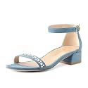 XYD Women Pearls Open Toe Strappy Low Block Heel Sandal Flats Ankle Strap with Buckle Wedding Bridal Dress Shoes