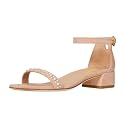XYD Women Pearls Open Toe Strappy Low Block Heel Sandal Flats Ankle Strap with Buckle Wedding Bridal Dress Shoes