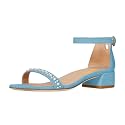 XYD Women Pearls Open Toe Strappy Low Block Heel Sandal Flats Ankle Strap with Buckle Wedding Bridal Dress Shoes