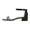 XYD Women Pearls Open Toe Strappy Low Block Heel Sandal Flats Ankle Strap with Buckle Wedding Bridal Dress Shoes
