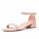XYD Women Pearls Open Toe Strappy Low Block Heel Sandal Flats Ankle Strap with Buckle Wedding Bridal Dress Shoes