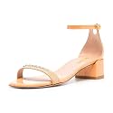 XYD Women Pearls Open Toe Strappy Low Block Heel Sandal Flats Ankle Strap with Buckle Wedding Bridal Dress Shoes