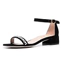 XYD Women Pearls Open Toe Strappy Low Block Heel Sandal Flats Ankle Strap with Buckle Wedding Bridal Dress Shoes