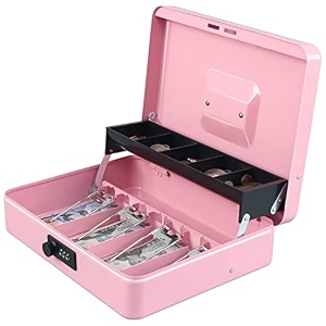 xydled cash box with combination lock metal money safe storage box pink