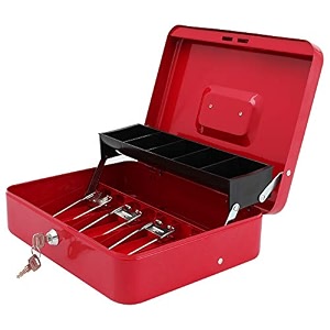 xydled cash box with key lock metal money box safe storage box red