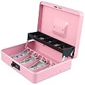 xydled Cash Box with Combination Lock, Metal Money Safe Storage Box, Pink