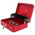 xydled Cash Box with Key Lock, Metal Money Box, Safe Storage box, Red