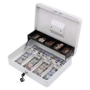 xydled cash box with key lock metal money box safe storage box white