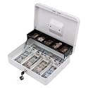 xydled Cash Box with Key Lock, Metal Money Box, Safe Storage box, White
