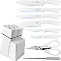 XYJ Authentic Since 1986 Stainless Steel Kitchen Knives Set with Knife Holder, Professional Block Set, White Color, Meat Cleaver Slicing Cooking Cutlery Tools