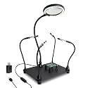 XYK Magnetic Helping Hands Soldering Station with 3X Magnifying Glass and Light, 4 Flexible Helping Arms and Third Hand Tool for Electronic Repair, Jewelry Crafts