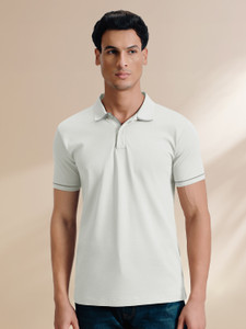 XYXX Solid Men Polo Neck White T-Shirt