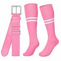 XZQTIVE Baseball Softball Socks and Belt Combo Set Adjustable Softball Socks and Elastic Belt for Kids Youth Adult
