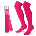 XZQTIVE Over the Knee Baseball Socks and Belt Combo Set for Kids Youth Adult Pink Softball Soccer Socks for Boy Girl