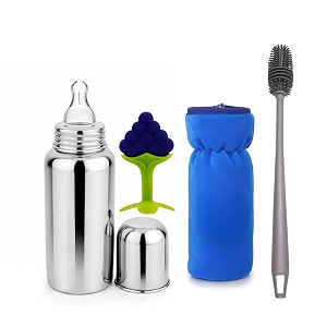 y goyal amp co babyy feeding combo set for newborns amp infants  stainless steel feeding bottle spoon feeder fruit feeder amp food feeder  bpa free baby essentials kit 4 in 1 combo