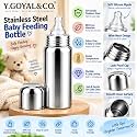 Y. GOYAL & CO. Babyy Feeding Combo Set for Newborns & Infants | Stainless Steel Feeding Bottle, Spoon Feeder, Fruit Feeder & Food Feeder | BPA Free Baby Essentials Kit (3 IN 1 COMBO WITH BOTTLE, COVER, BRUSH)