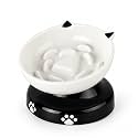Y YHY Ceramic Cat Slow Feeder, Elevated Dog Food Bowl Tilted Design, Slow Feeder Bowl no Black Chin, Cat Shape for Dry and Wet Food