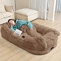 YAEM Human Dog Bed for Adult, 71"x45"x12" Calming Giant Pet Bed, Khaki