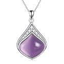 YAFEINI Teardrop Necklace Sterling Silver Filigree Irish Pendant Necklace Natural Stone Moonstone/Lapis Lazuli/Larimar/Moss Agate Necklace Jewelry
