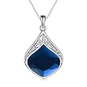 YAFEINI Teardrop Necklace Sterling Silver Filigree Irish Pendant Necklace Natural Stone Moonstone/Lapis Lazuli/Larimar/Moss Agate Necklace Jewelry