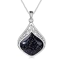 YAFEINI Teardrop Necklace Sterling Silver Filigree Irish Pendant Necklace Natural Stone Moonstone/Lapis Lazuli/Larimar/Moss Agate Necklace Jewelry