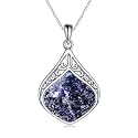 YAFEINI Teardrop Necklace Sterling Silver Filigree Irish Pendant Necklace Natural Stone Moonstone/Lapis Lazuli/Larimar/Moss Agate Necklace Jewelry