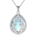 YAFEINI Teardrop Necklace Sterling Silver Filigree Irish Pendant Necklace Natural Stone Moonstone/Lapis Lazuli/Larimar/Moss Agate Necklace Jewelry