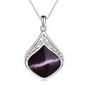 YAFEINI Teardrop Necklace Sterling Silver Filigree Irish Pendant Necklace Natural Stone Moonstone/Lapis Lazuli/Larimar/Moss Agate Necklace Jewelry