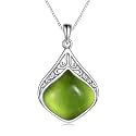 YAFEINI Teardrop Necklace Sterling Silver Filigree Irish Pendant Necklace Natural Stone Moonstone/Lapis Lazuli/Larimar/Moss Agate Necklace Jewelry