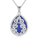 YAFEINI Teardrop Necklace Sterling Silver Filigree Irish Pendant Necklace Natural Stone Moonstone/Lapis Lazuli/Larimar/Moss Agate Necklace Jewelry