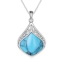 YAFEINI Teardrop Necklace Sterling Silver Filigree Irish Pendant Necklace Natural Stone Moonstone/Lapis Lazuli/Larimar/Moss Agate Necklace Jewelry