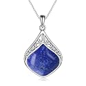 YAFEINI Teardrop Necklace Sterling Silver Filigree Irish Pendant Necklace Natural Stone Moonstone/Lapis Lazuli/Larimar/Moss Agate Necklace Jewelry