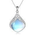 YAFEINI Teardrop Necklace Sterling Silver Filigree Irish Pendant Necklace Natural Stone Moonstone/Lapis Lazuli/Larimar/Moss Agate Necklace Jewelry