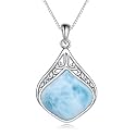 YAFEINI Teardrop Necklace Sterling Silver Filigree Irish Pendant Necklace Natural Stone Moonstone/Lapis Lazuli/Larimar/Moss Agate Necklace Jewelry