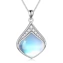 YAFEINI Teardrop Necklace Sterling Silver Filigree Irish Pendant Necklace Natural Stone Moonstone/Lapis Lazuli/Larimar/Moss Agate Necklace Jewelry