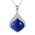 YAFEINI Teardrop Necklace Sterling Silver Filigree Irish Pendant Necklace Natural Stone Moonstone/Lapis Lazuli/Larimar/Moss Agate Necklace Jewelry